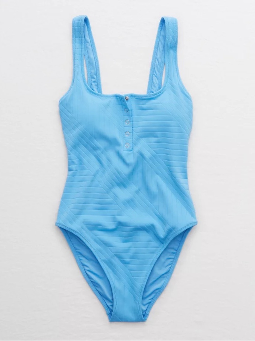 Aerie XO Ribbed Henley One Piece Swimsuit - Blue Vinyl Bathing Suit